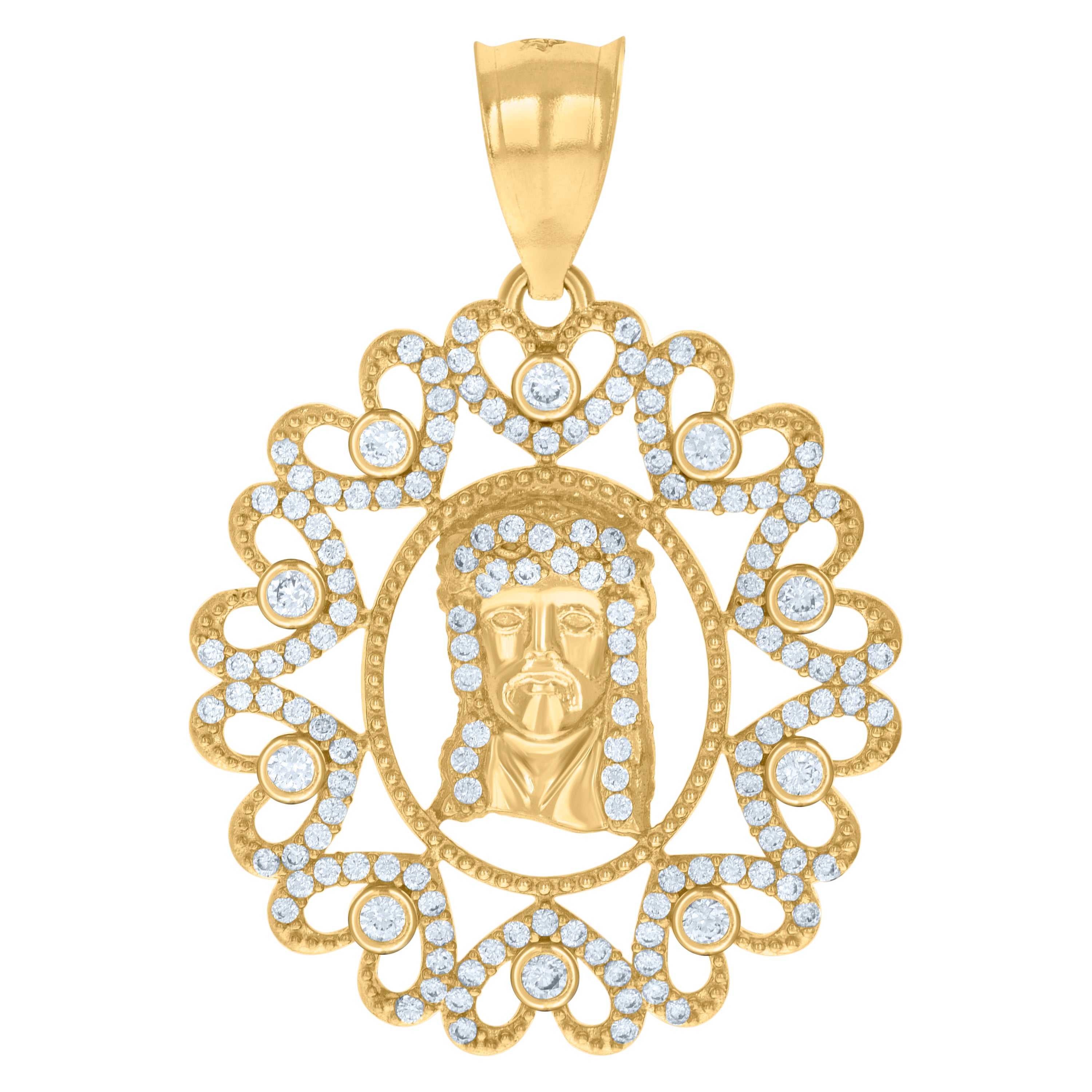 10kt Yellow Gold Unisex Cubic-Zirconia Jesus Religious Charm Pendant