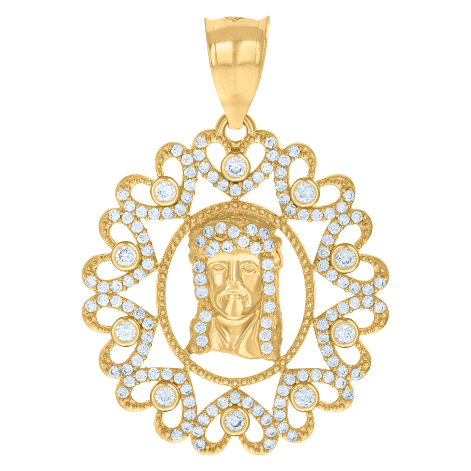 10kt Yellow Gold Unisex Cubic-Zirconia Jesus Religious Charm Pendant