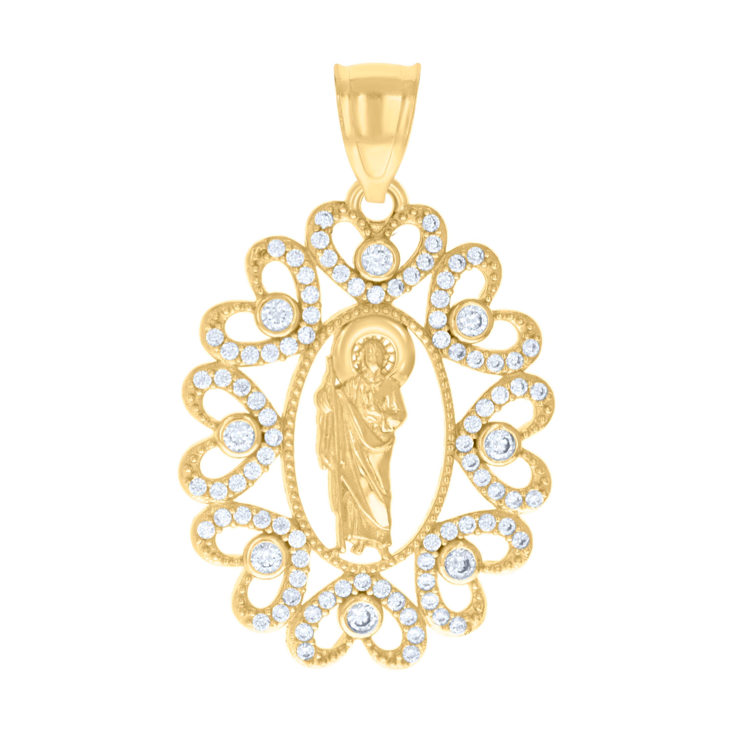 10kt Yellow Gold Mens Cubic-Zirconia St. Jude Religious Charm Pendant 