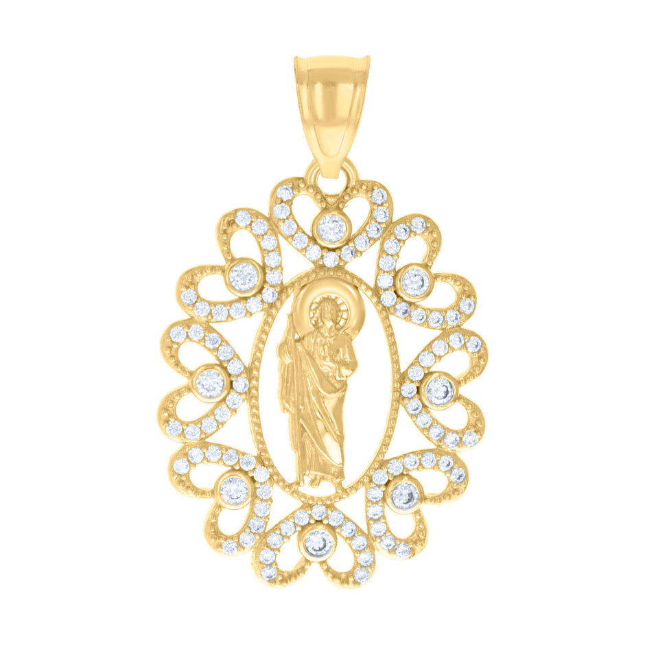 10kt Yellow Gold Mens Cubic-Zirconia St. Jude Religious Charm Pendant 