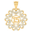 10kt Yellow Gold Womens Cubic-Zirconia 15 Quinceanera Charm Pendant