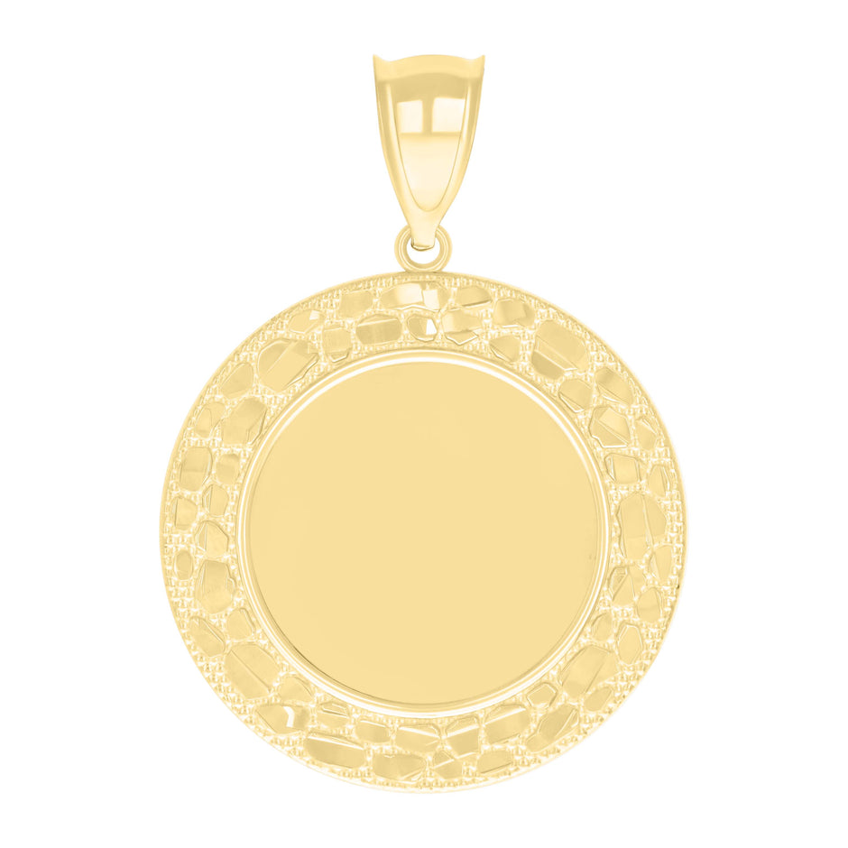 10kt Yellow Gold Mens Nugget Medallion Fashion Charm Pendant