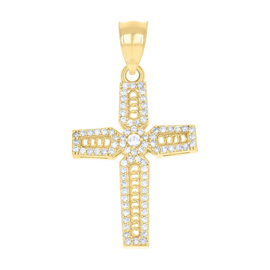 10Kt Yellow Gold Unisex Cubic-Zirconia Cross Religious Charm Pendant
