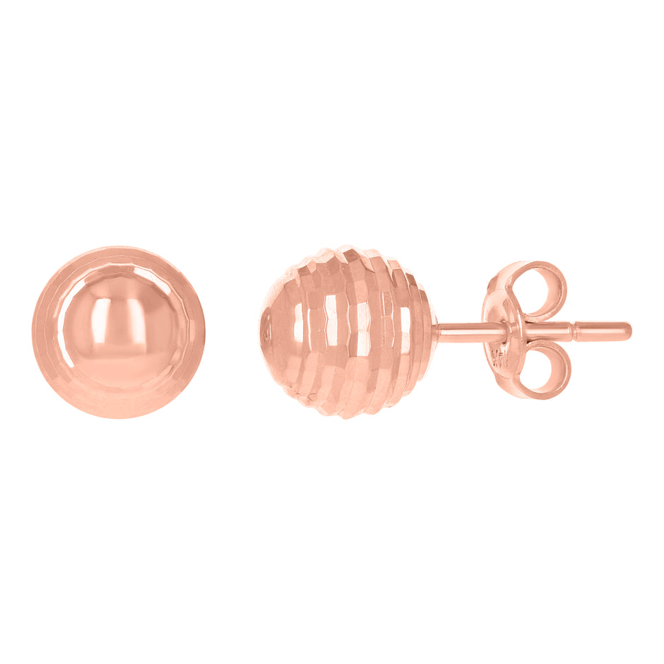14Kt Rose Gold Womens 8mm Ball Stud Earrings
