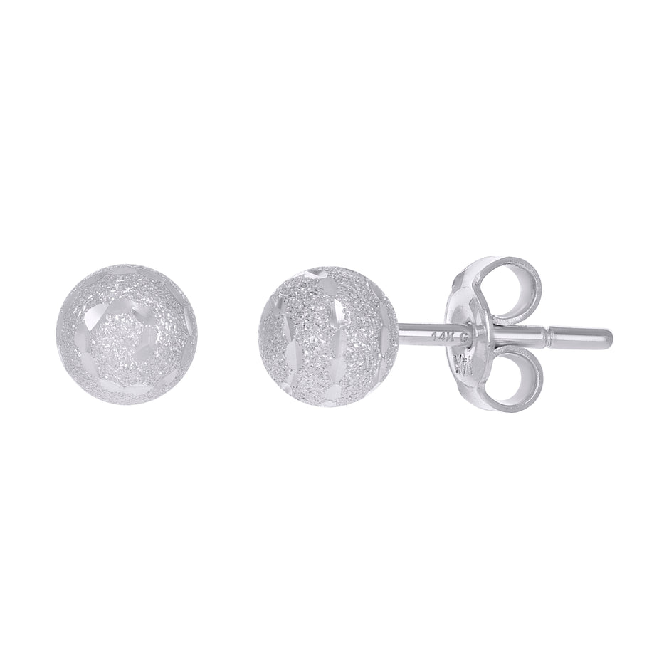 14Kt White Gold Womens 6mm Ball Stud Earrings