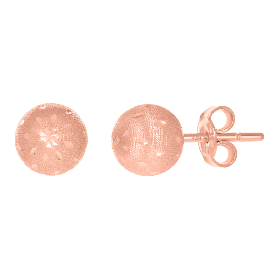 14Kt Rose Gold Womens 8mm Ball Stud Earrings
