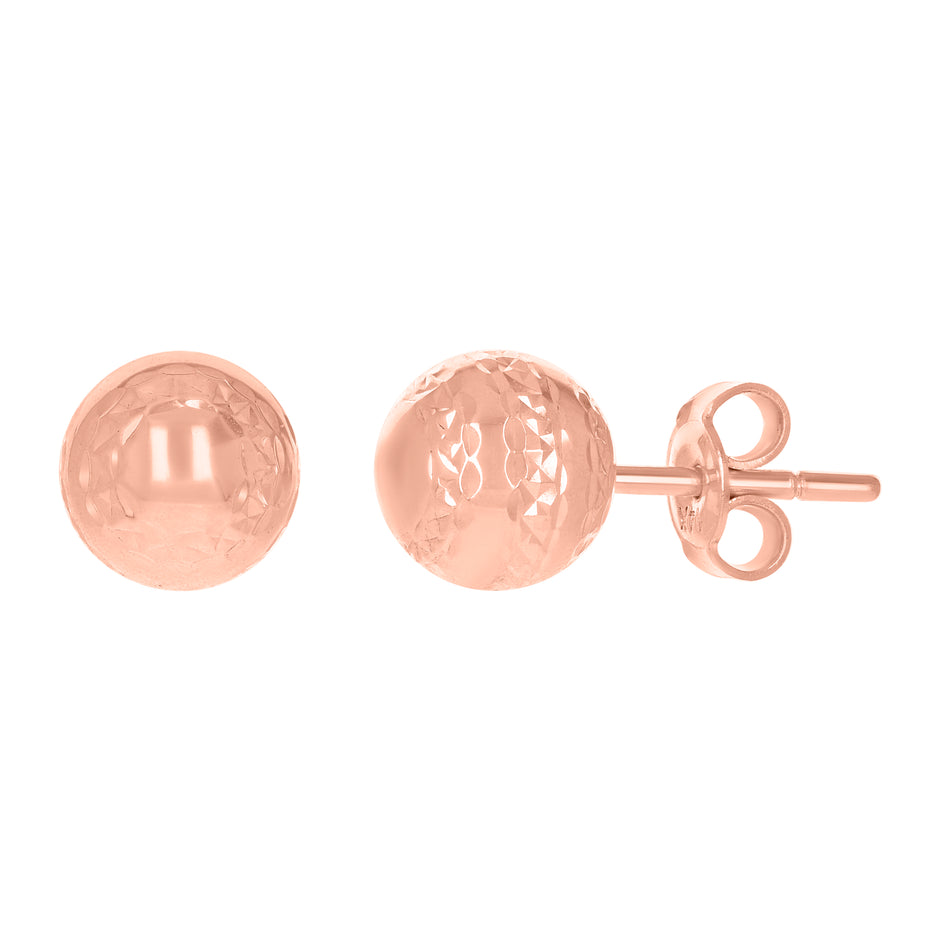 14Kt Rose Gold Womens 8mm Ball Stud Earrings