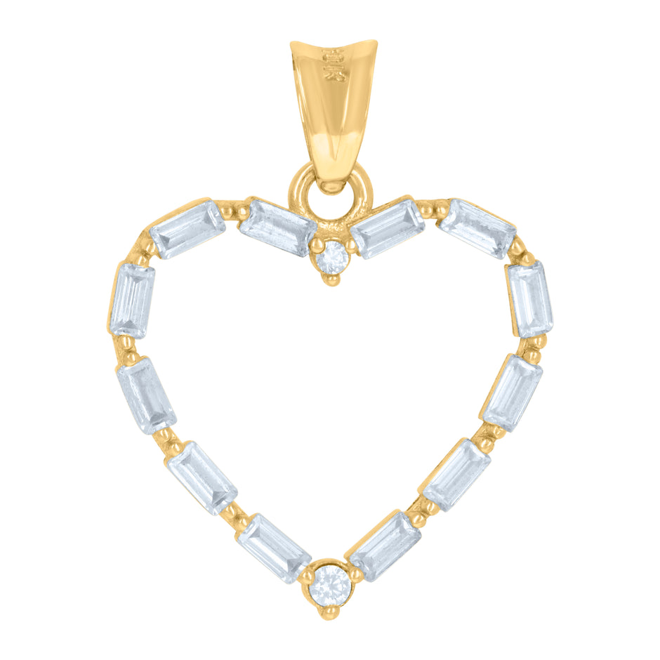 10kt Yellow Gold Womens Round Baguette Cubic-Zirconia Heart Charm Pendant