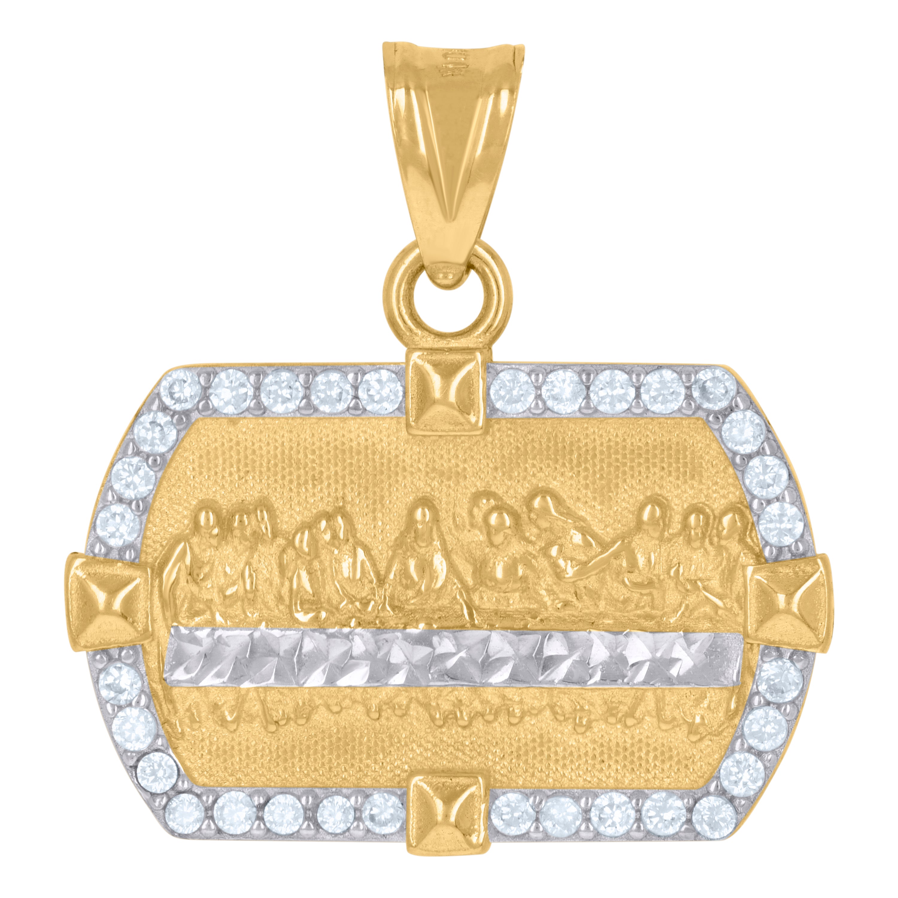 10kt Two-Tone Gold Mens Cubic-Zirconia Last Supper Religious Charm Pendant