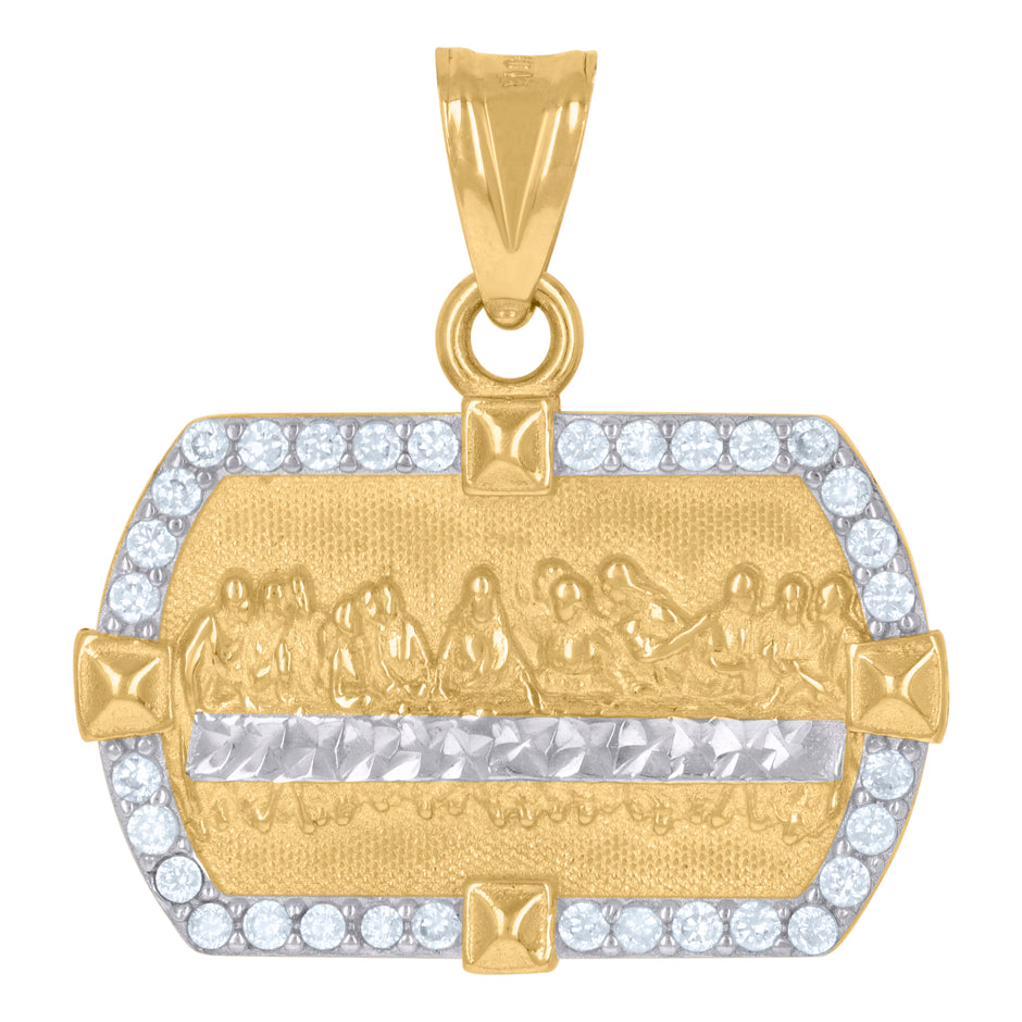 10kt Two-Tone Gold Mens Cubic-Zirconia Last Supper Religious Charm Pendant