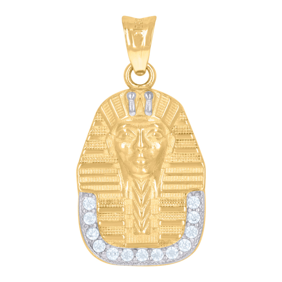 10kt Two-Tone Gold Mens Cubic-Zirconia Pharaoh Egyptian Charm Pendant