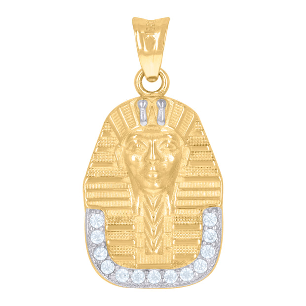 10kt Two-Tone Gold Mens Cubic-Zirconia Pharaoh Egyptian Charm Pendant