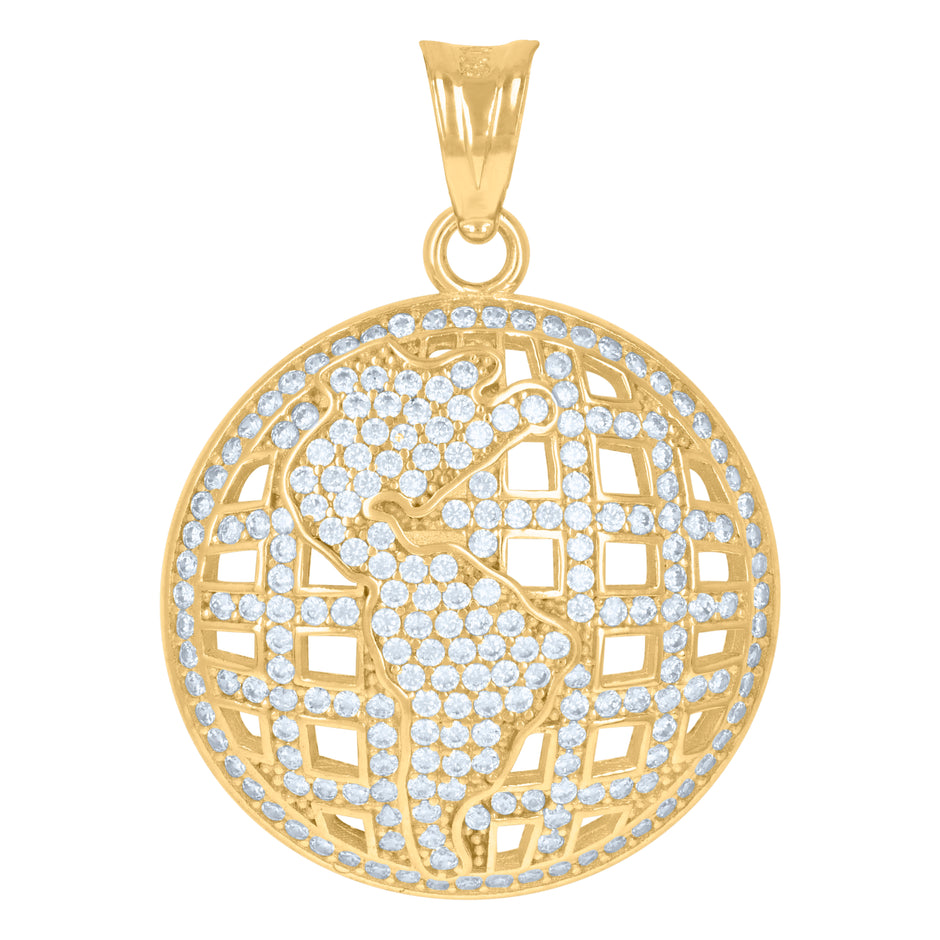 10kt Yellow Gold Mens Cubic-Zirconia World Map Globe Maps Charm Pendant