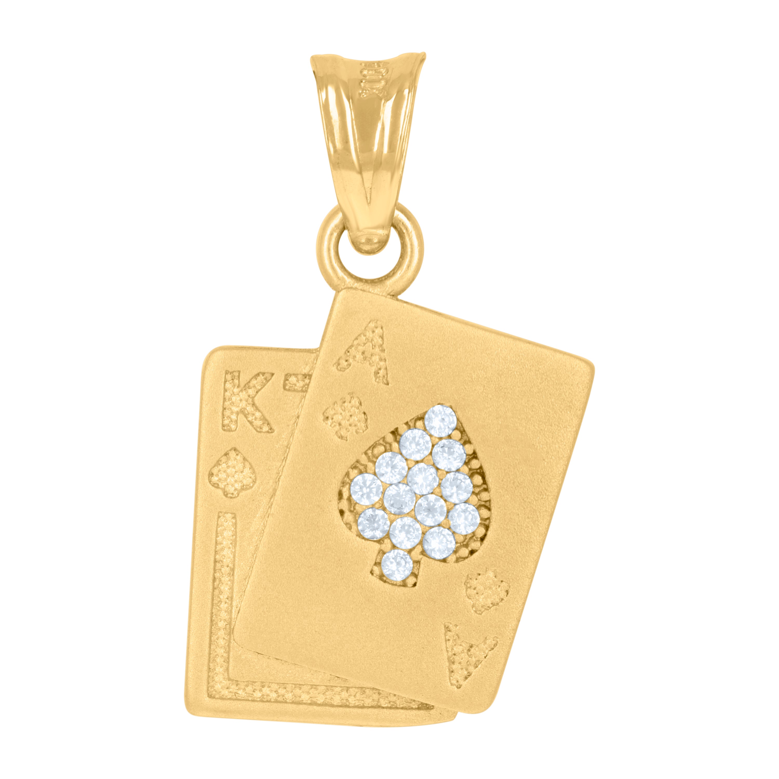 10kt Yellow Gold Mens Cubic-Zirconia Playing Cards Gambling Fashion Charm Pendant