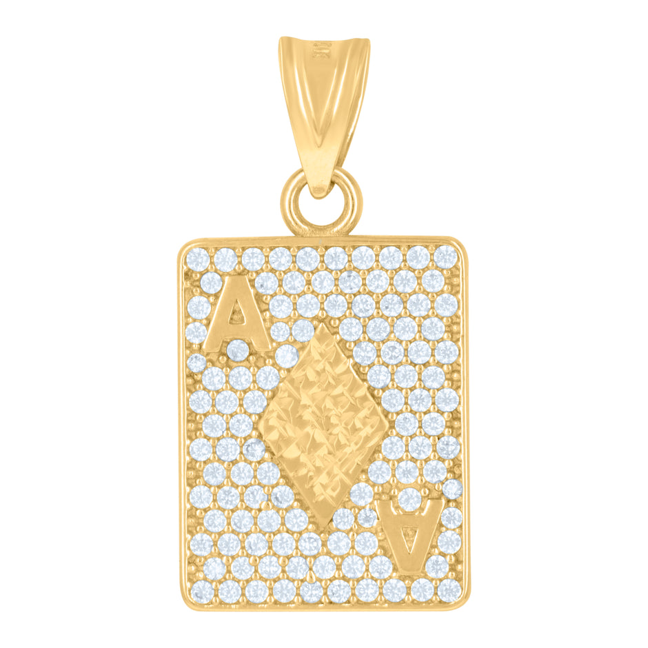 10kt Yellow Gold Mens Cubic-Zirconia Playing Cards Ace Of Spades Gambling Fashion Charm Pendant