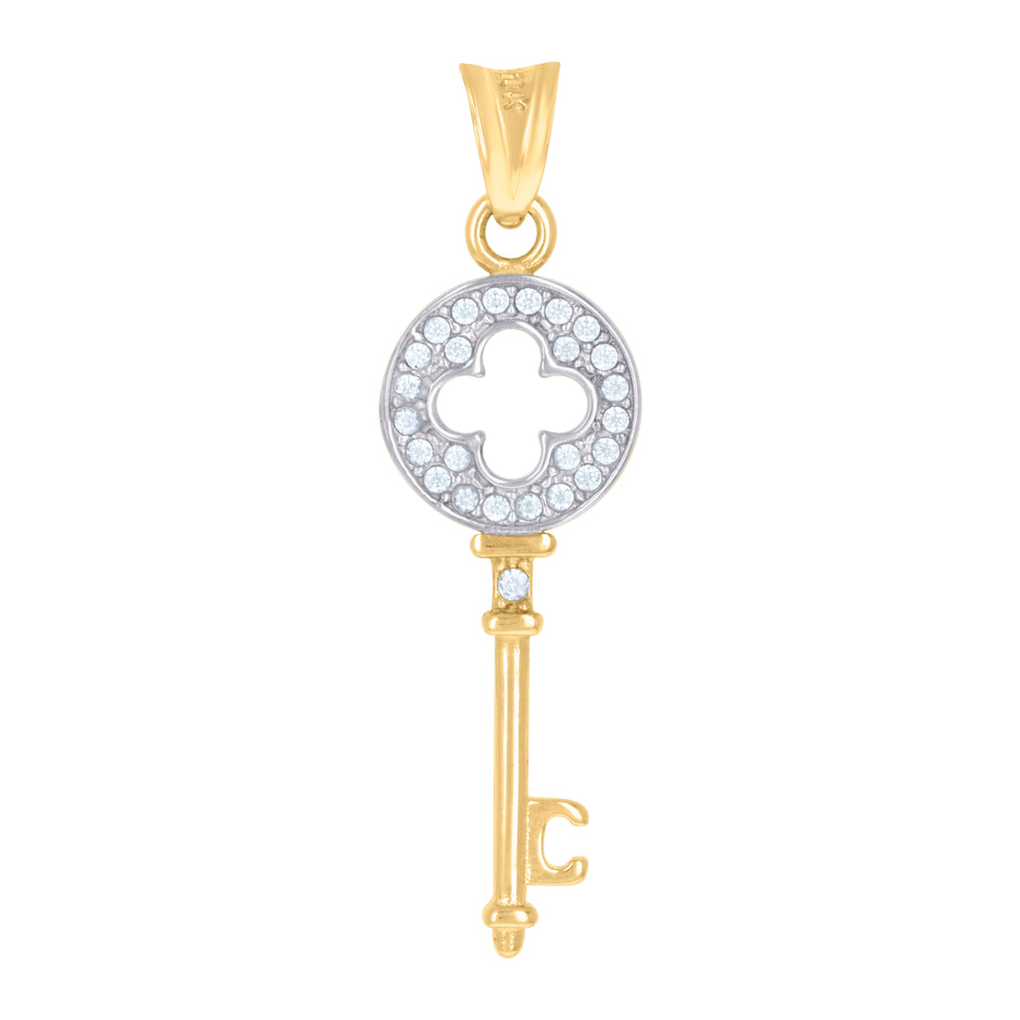 10kt Two-Tone Gold Womens Cubic-Zirconia Key Charm Pendant