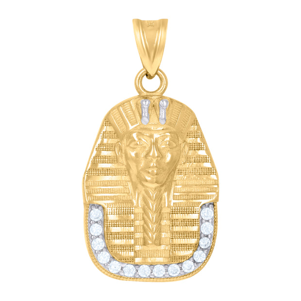 10kt Two-Tone Gold Mens Cubic-Zirconia Pharaoh Egyptian Charm Pendant