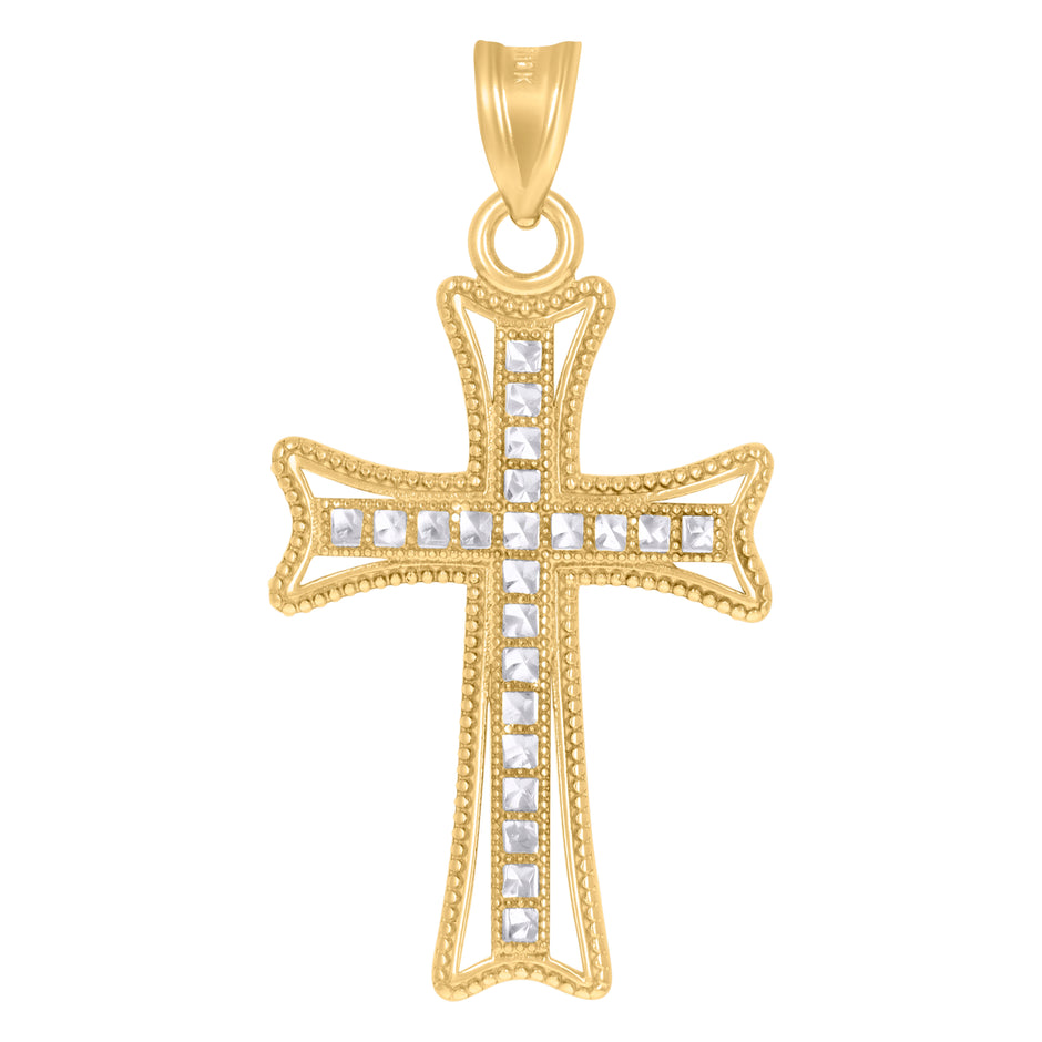 10Kt Two-Tone Gold Unisex Cross Religious Charm Pendant