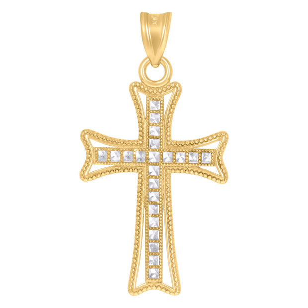 10Kt Two-Tone Gold Unisex Cross Religious Charm Pendant