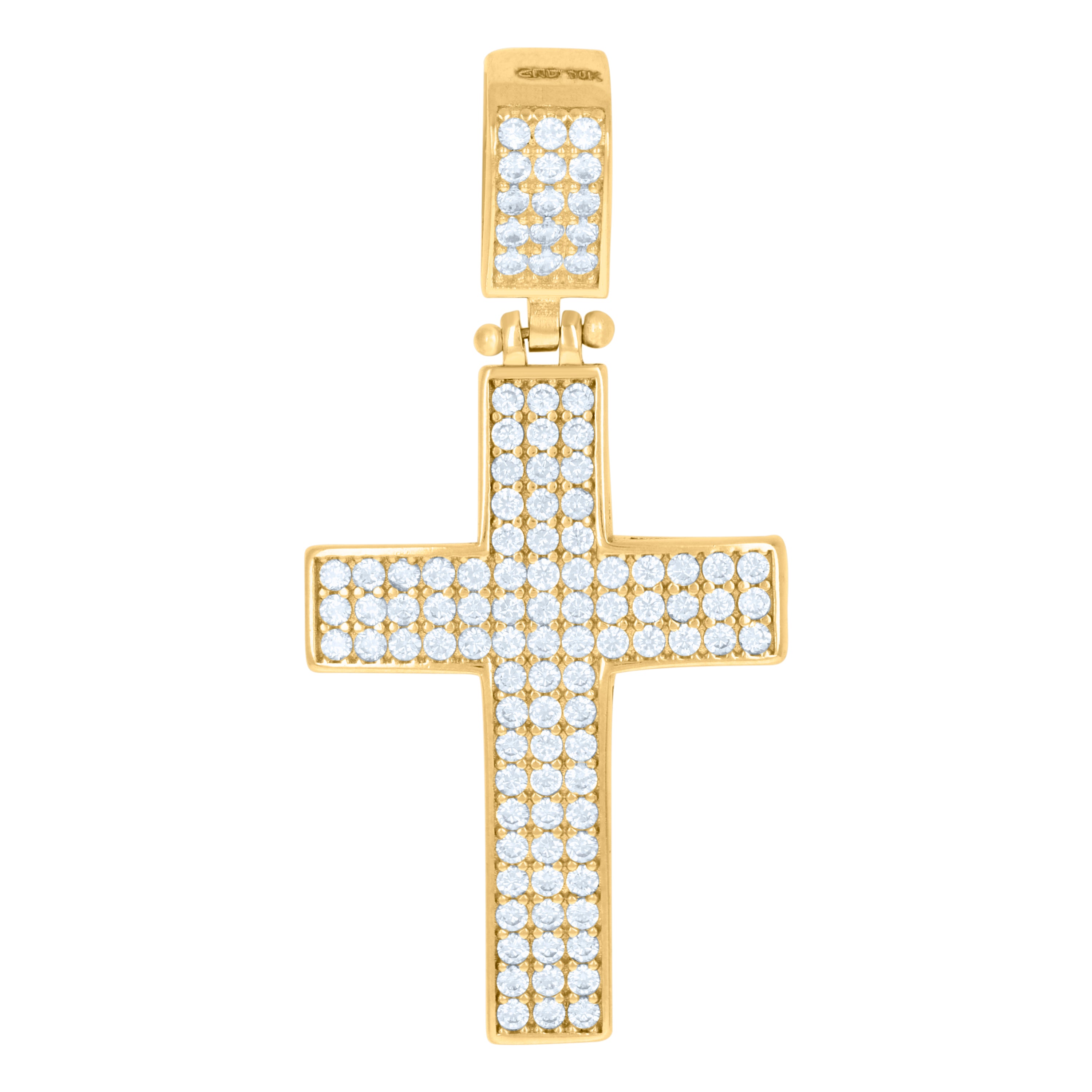 10Kt Yellow Gold Mens Cubic-Zirconia Cross Religious Charm Pendant