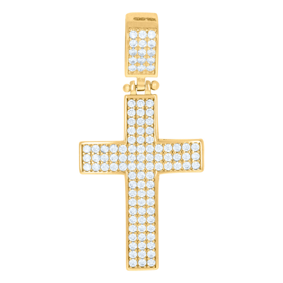 10Kt Yellow Gold Mens Cubic-Zirconia Cross Religious Charm Pendant