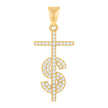 10kt Yellow Gold Mens Cubic-Zirconia Dollar Sign Cross Religious Charm Pendant