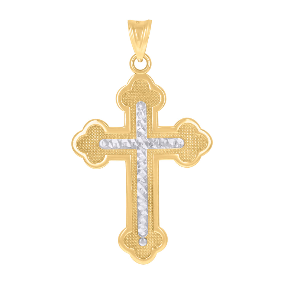 10kt Two-Tone Gold Mens Cross Religious Charm Pendant