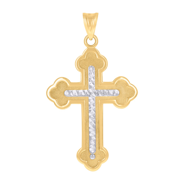 10kt Two-Tone Gold Mens Cross Religious Charm Pendant
