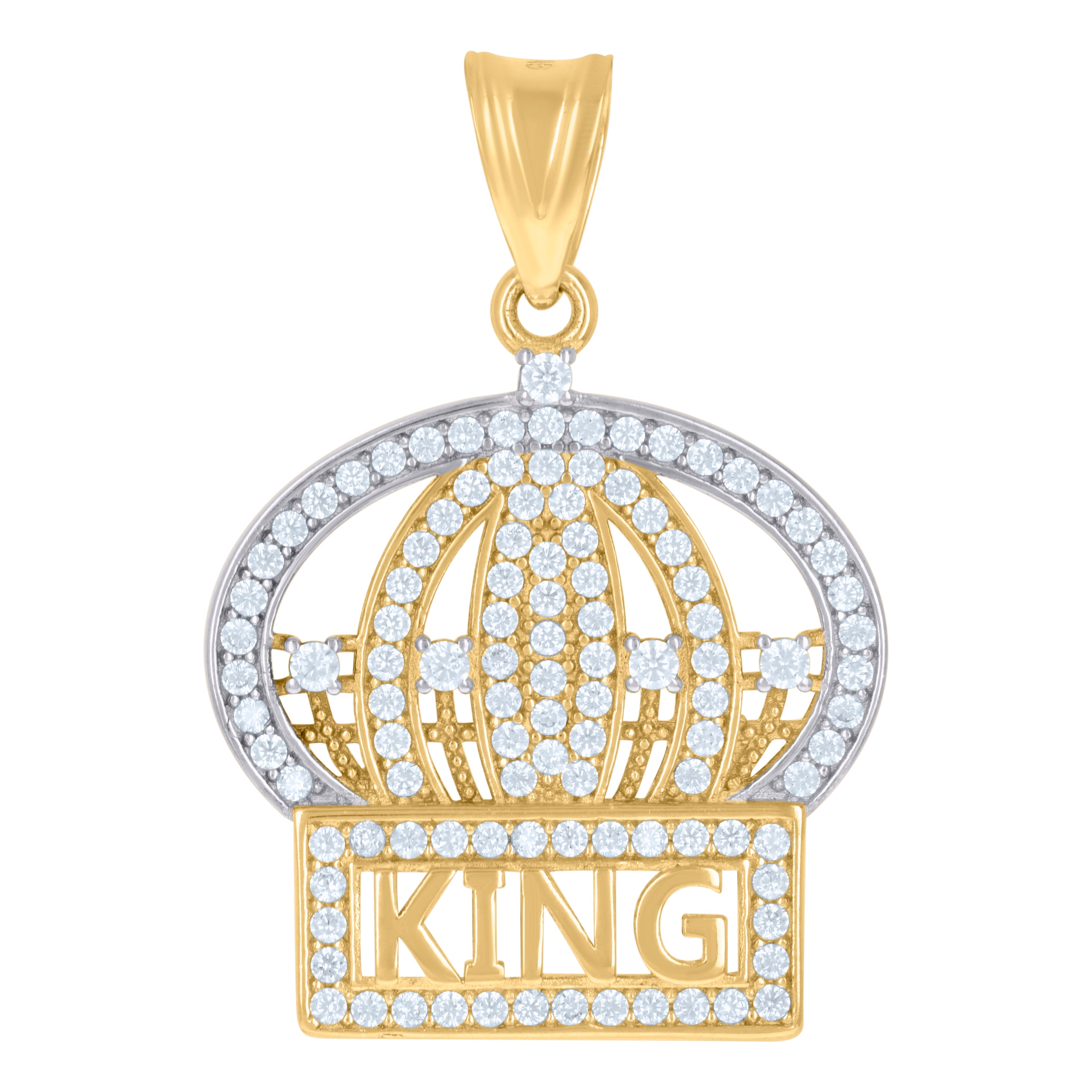 10kt Two-Tone Gold Mens Cubic-Zirconia King Crown Fashion Charm Pendant