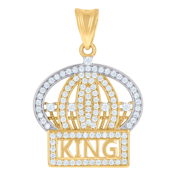 10kt Two-Tone Gold Mens Cubic-Zirconia King Crown Fashion Charm Pendant