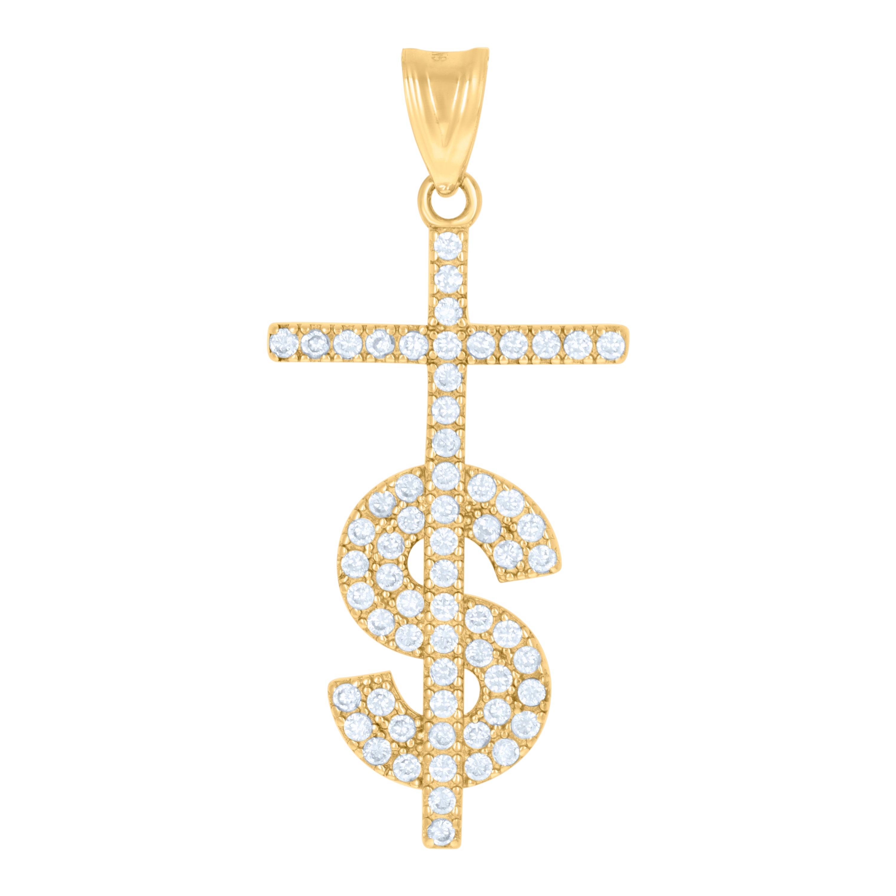10kt Yellow Gold Mens Cubic-Zirconia Dollar Sign Cross Religious Charm Pendant