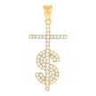 10kt Yellow Gold Mens Cubic-Zirconia Dollar Sign Cross Religious Charm Pendant
