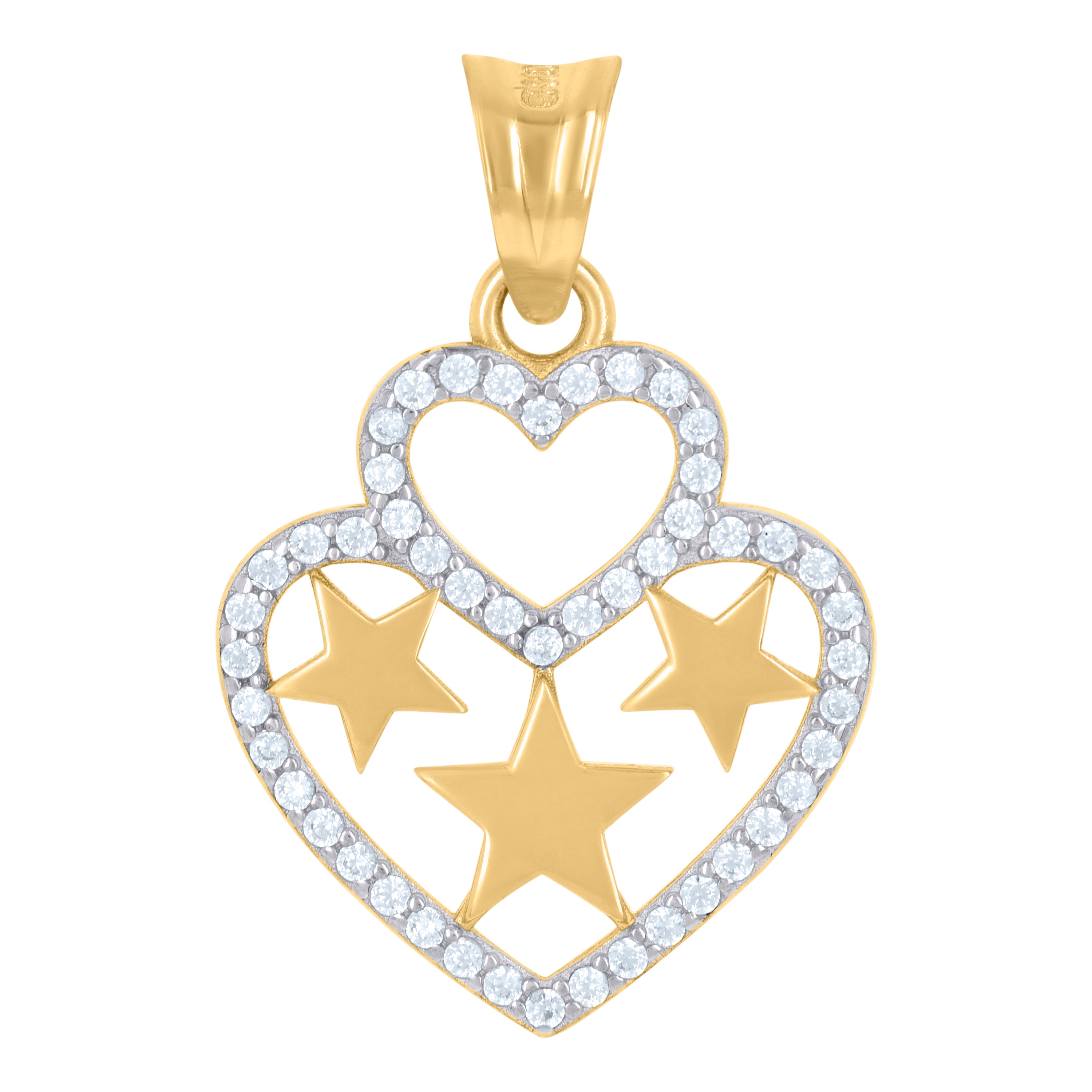 10kt Two-Tone Gold Womens Cubic-Zirconia Celestial Stars Heart Charm Pendant