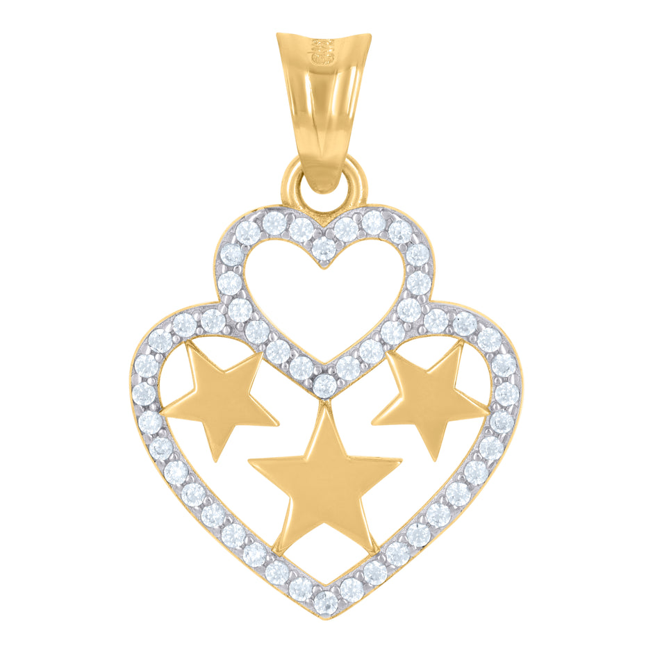 10kt Two-Tone Gold Womens Cubic-Zirconia Celestial Stars Heart Charm Pendant