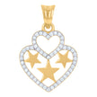 10kt Two-Tone Gold Womens Cubic-Zirconia Celestial Stars Heart Charm Pendant