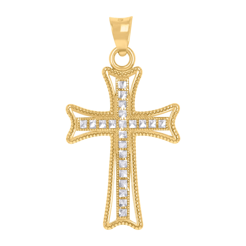 10kt Two-Tone Gold Unisex Cross Religious Charm Pendant