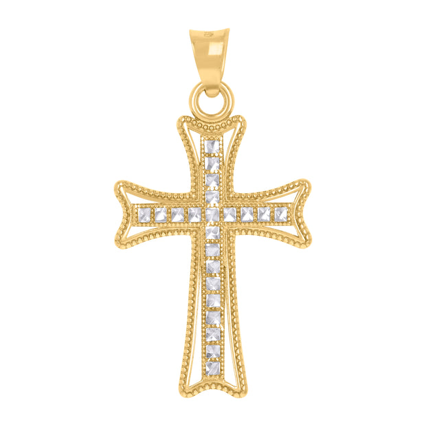 10kt Two-Tone Gold Unisex Cross Religious Charm Pendant