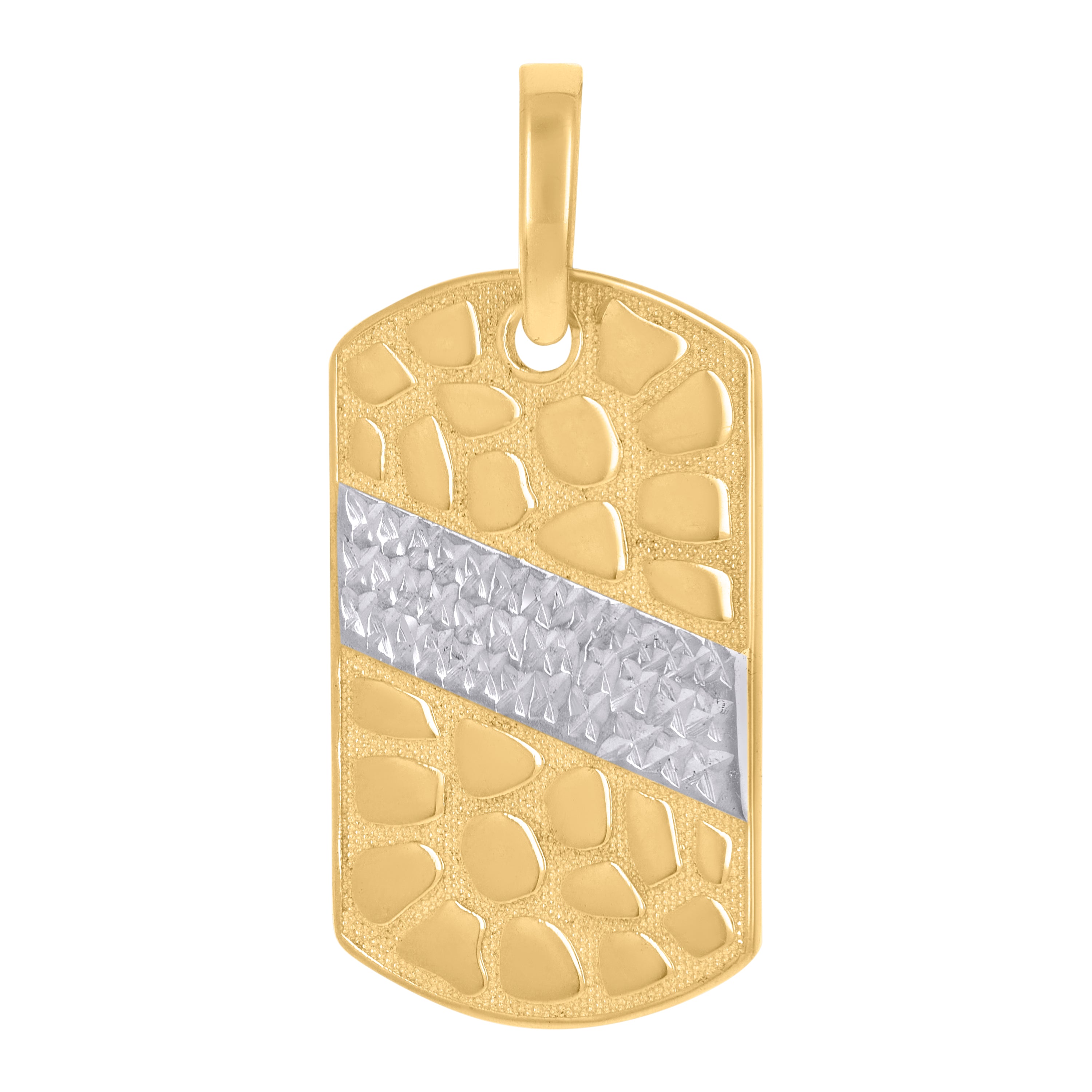 10kt Two-Tone Gold Mens Nugget Dog Tag Fashion Charm Pendant