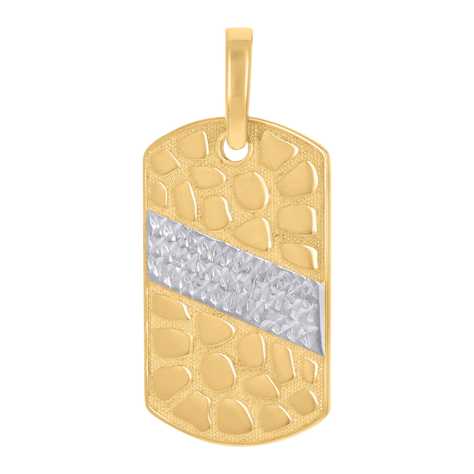 10kt Two-Tone Gold Mens Nugget Dog Tag Fashion Charm Pendant