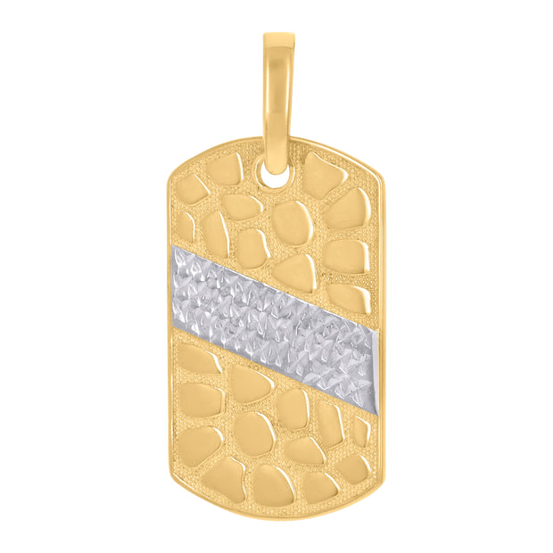 10kt Two-Tone Gold Mens Nugget Dog Tag Fashion Charm Pendant