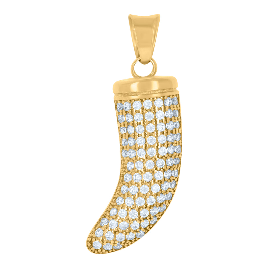 10kt Yellow Gold Mens Cubic-Zirconia Tusk Shape Good Luck Charm Pendant