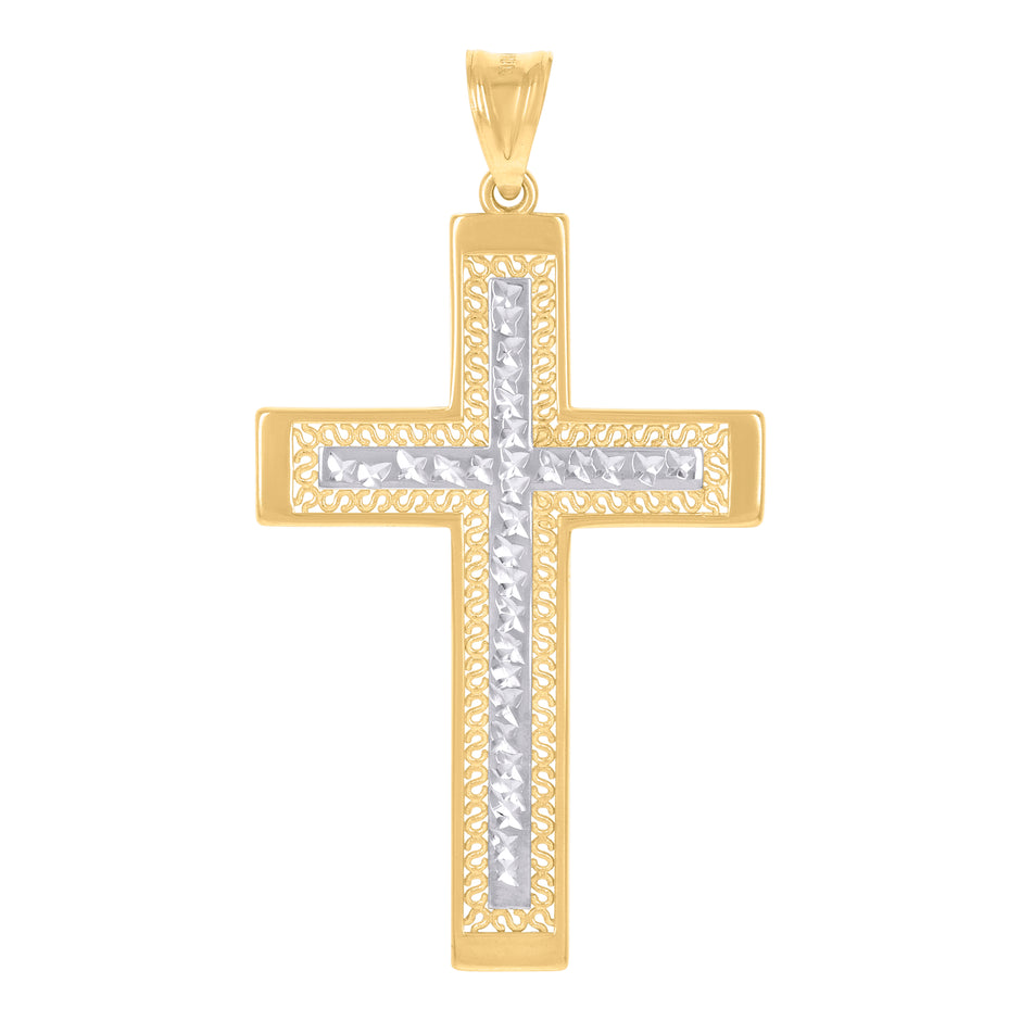 10kt Two-Tone Gold Mens Cross Religious Charm Pendant