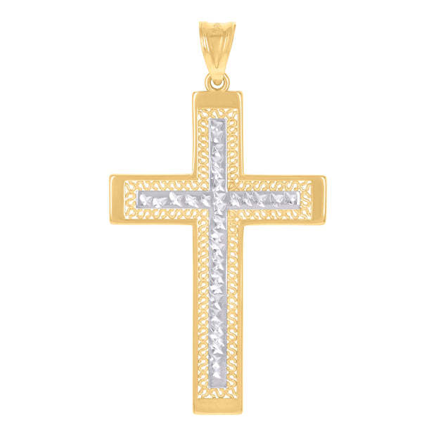 10kt Two-Tone Gold Mens Cross Religious Charm Pendant