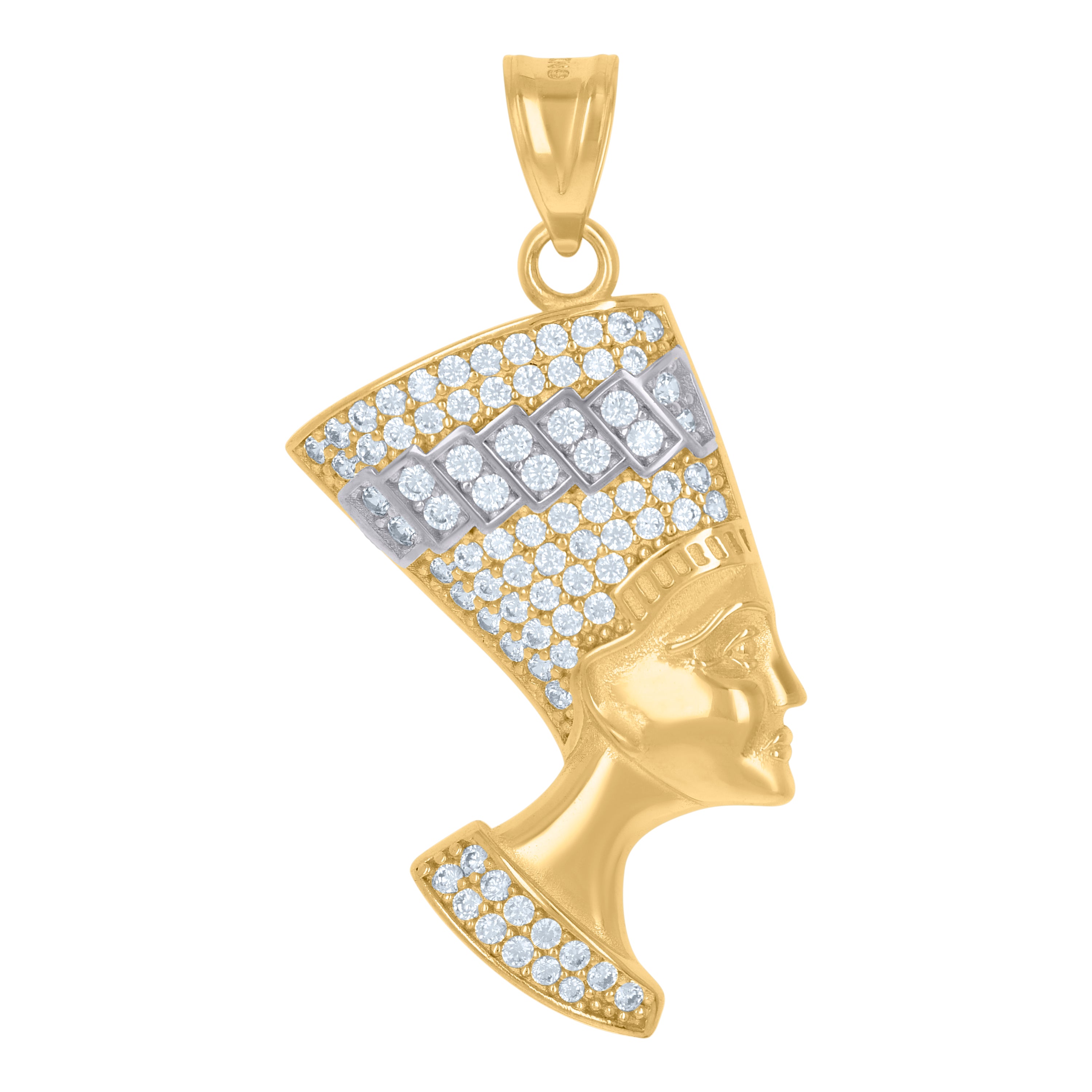 10kt Two-Tone Gold Mens Cubic-Zirconia Nefertiti Egyptian Charm Pendant