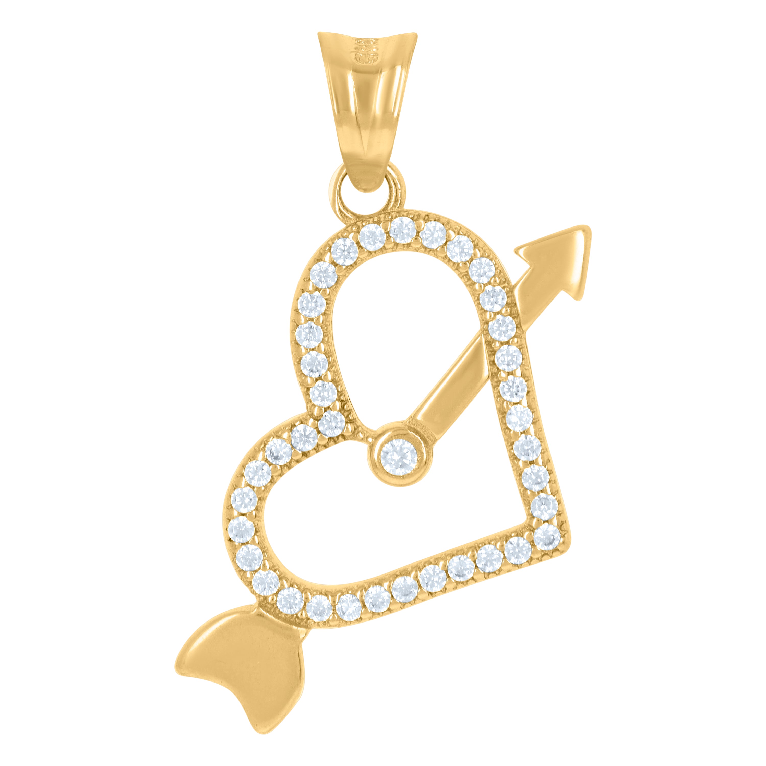 10kt Yellow Gold Womens Cubic-Zirconia Cupid Heart Charm Pendant
