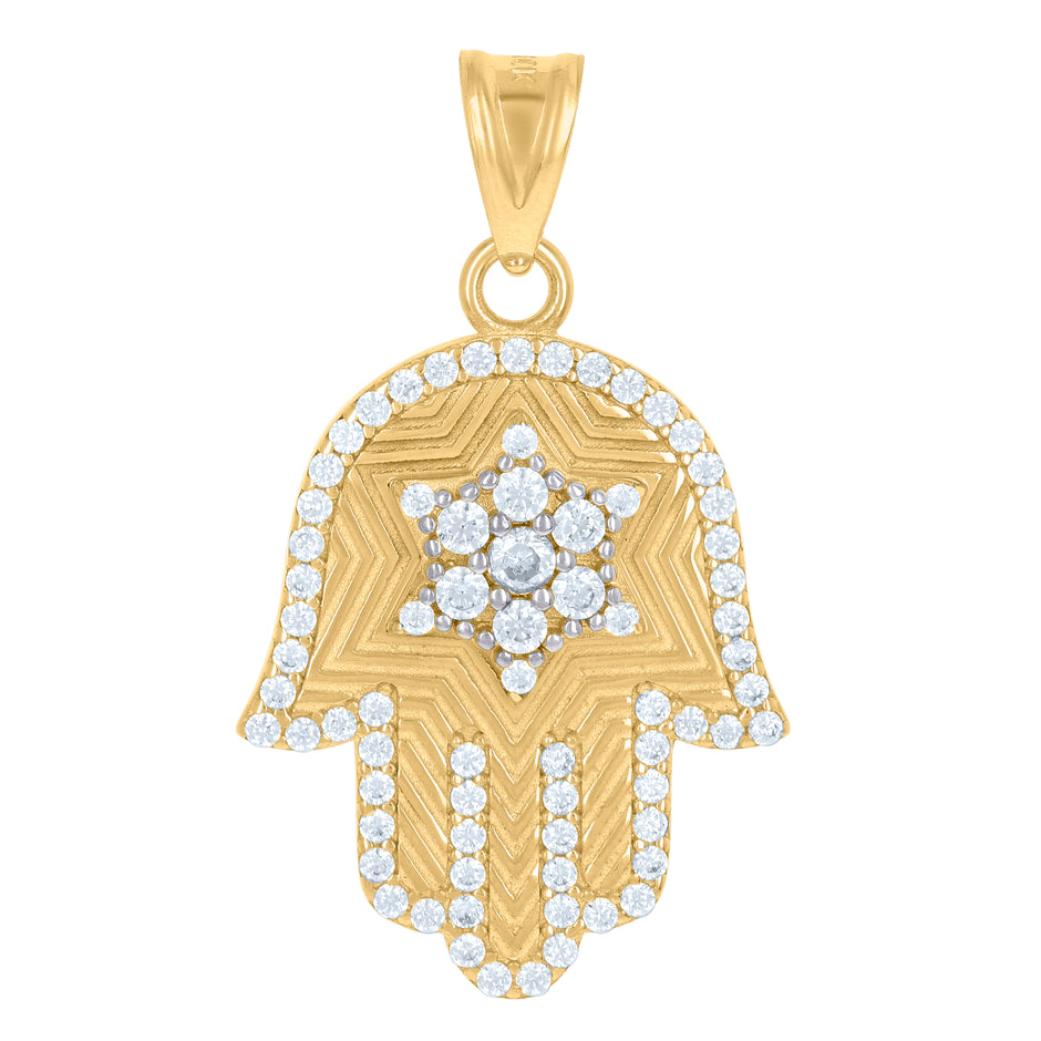 10kt Yellow Gold Mens Cubic-Zirconia Humsa Symbol Religious Charm Pendant