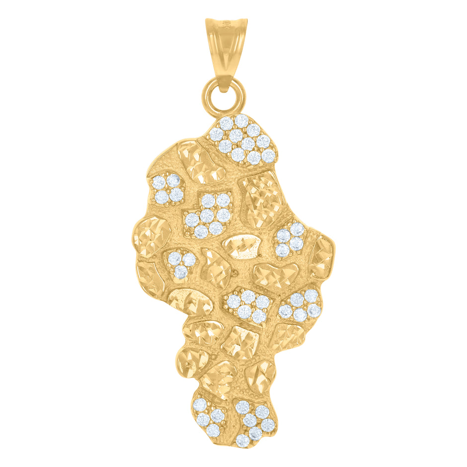 10kt Yellow Gold Mens Cubic-Zirconia Nugget Fashion Charm Pendant