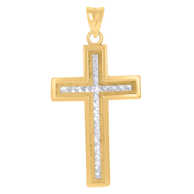 10kt Two-Tone Gold Mens Cross Religious Charm Pendant