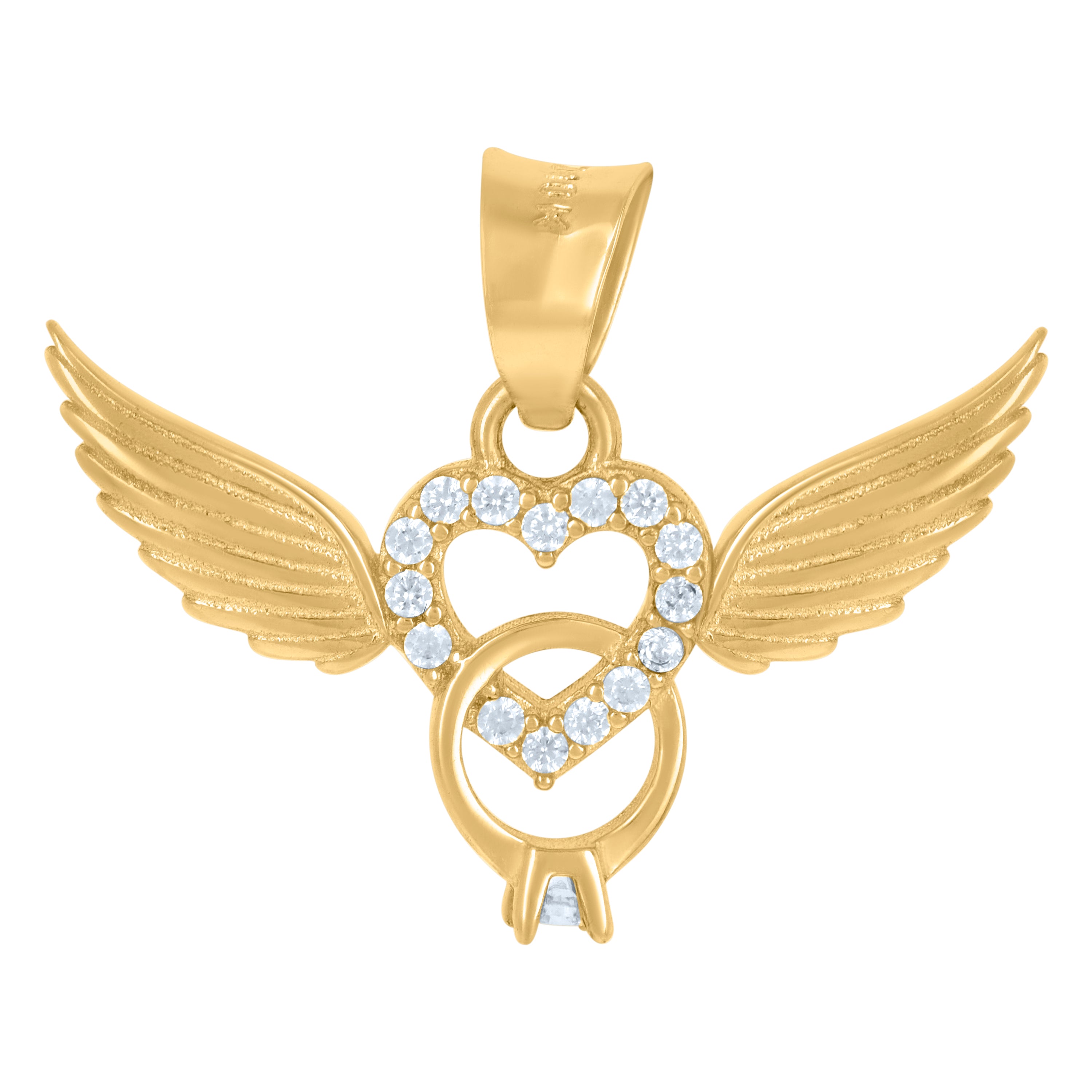 10kt Yellow Gold Womens Cubic-Zirconia Flying Heart Charm Pendant