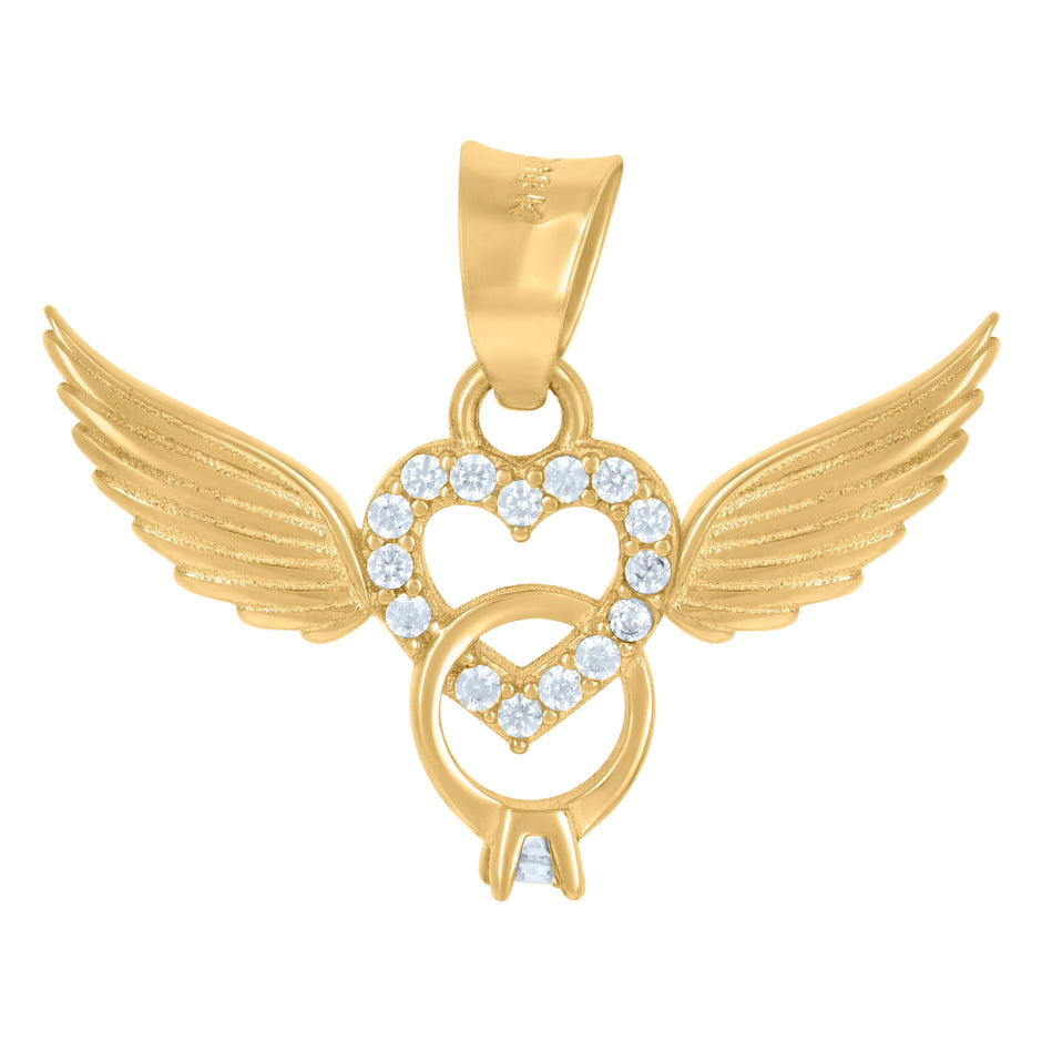 10kt Yellow Gold Womens Cubic-Zirconia Flying Heart Charm Pendant